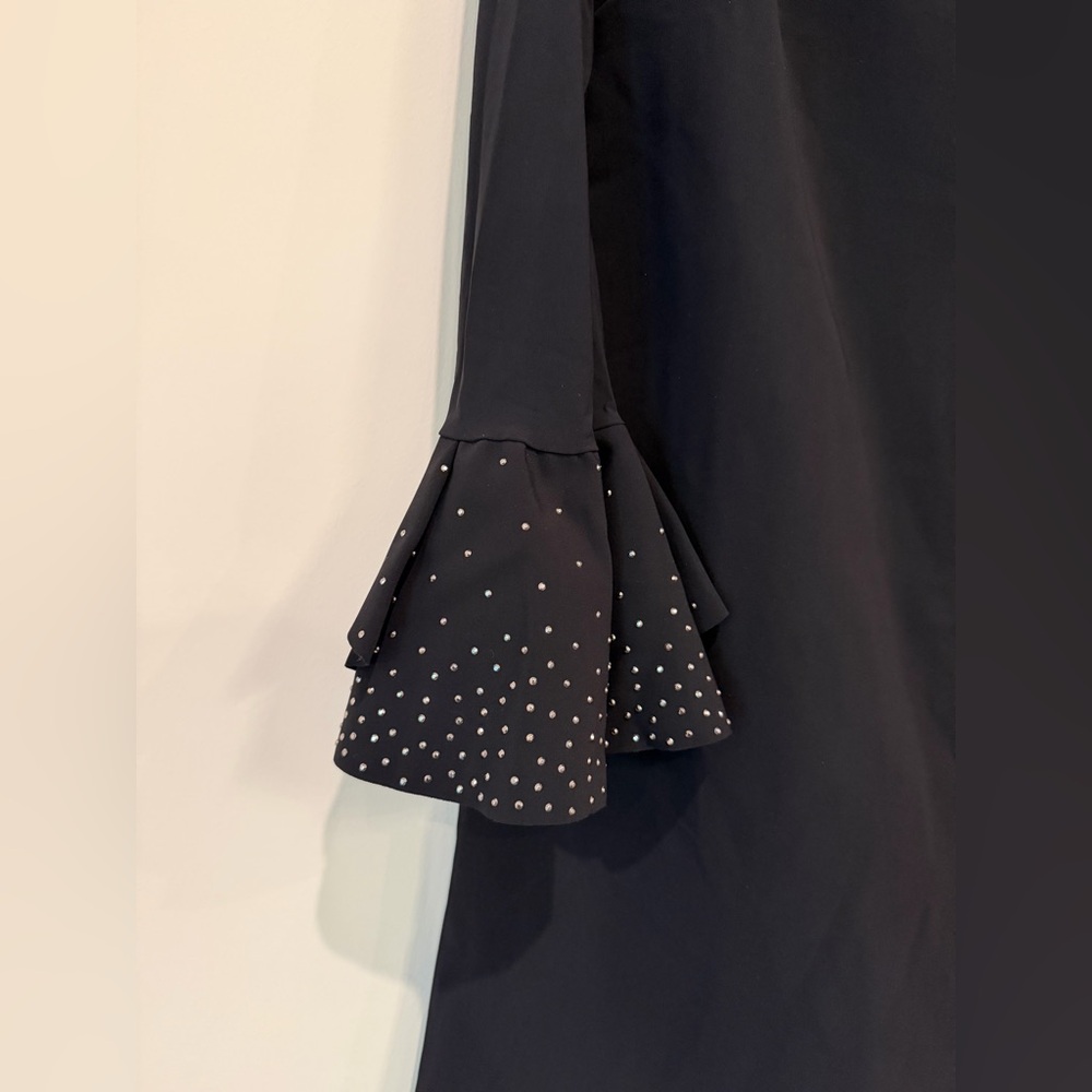 Chiara Boni Elegant Black Dress With Sequin Ruffle Sleeve Detail Sz 50 US 12 XL - Picture 7 of 17